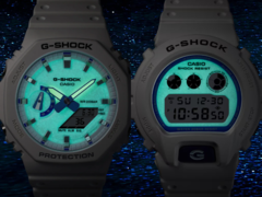 A série Casio G-Shock Hidden Glow adota uma abordagem brilhante com estética branca e azul junto com os mostradores de lume. Na foto, da direita para a esquerda - Casio DW-6900HDS-7A1 e Casio GA2100HDS-7A. (Fonte da imagem: Casio)