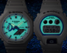 A série Casio G-Shock Hidden Glow adota uma abordagem brilhante com estética branca e azul junto com os mostradores de lume. Na foto, da direita para a esquerda - Casio DW-6900HDS-7A1 e Casio GA2100HDS-7A. (Fonte da imagem: Casio)