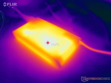 O adaptador AC chega a mais de 49 C quando a carga é muito alta por longos períodos