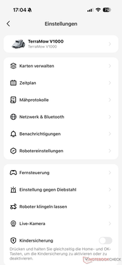 Menu de configurações