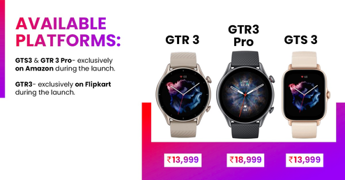 Amazfit GTR 3, GTR 3 Pro, e GTS 3 estão agora disponíveis na Índia. (Fonte da imagem: Amazfit)
