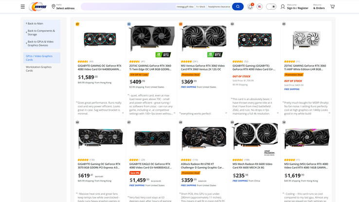 GPUs mais vendidas em Newegg. (Fonte: Newegg, Tom's Hardware)