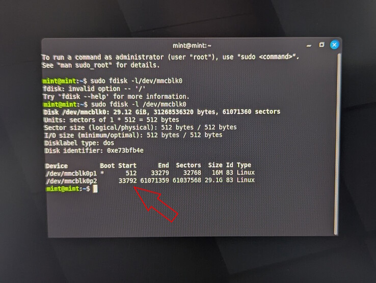 Anote o setor inicial da segunda partição