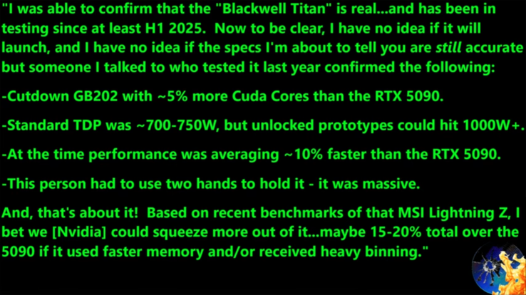 Especificações da RTX 5090 Ti/Blackwell Titan