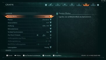 O extenso menu de gráficos