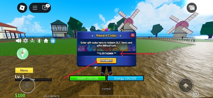 Digite o código no campo designado (Fonte da imagem: Roblox)
