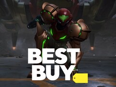 Samus de Metroid Prime 4: Beyond mostrado com o logotipo da Best Buy (Fonte da imagem: Nintendo of America, Best Buy com edições)