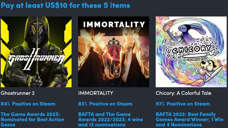 O segundo nível do Award Nominations Bundle contém 5 jogos (Fonte da imagem: Humble Bundle)