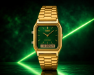 O relógio Casio AQ-230GA-3AMQY apresenta um design em tom dourado