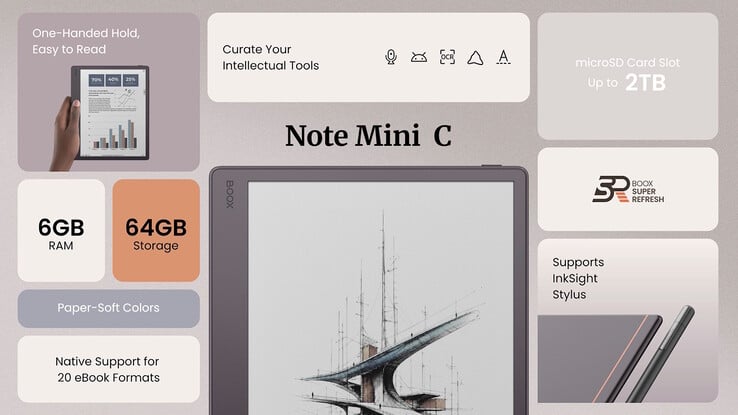 O Boox Note Mini C roda o Android 16 com total compatibilidade com aplicativos da Google Play Store.