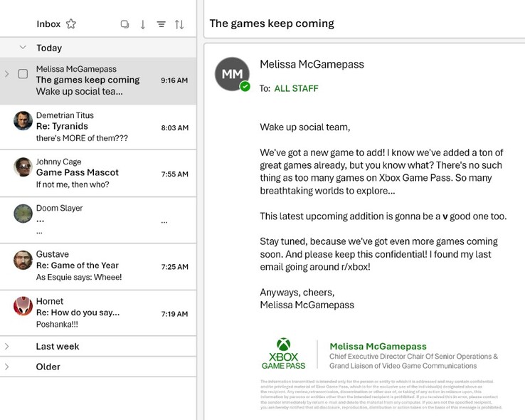 E-mail encenado do Xbox. 