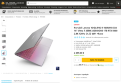 Lenovo Yoga Pro 9 RTX 5060 vazou na lista de varejo. (Fonte da imagem: Globaldata)