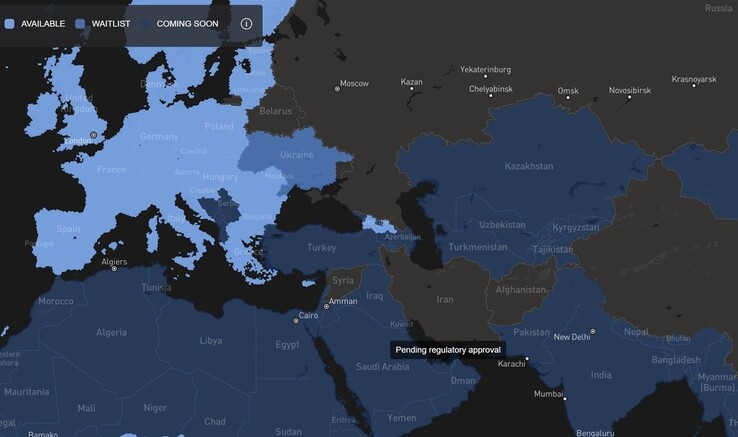 Disponibilidade do Starlink. (Fonte da imagem: SpaceX)