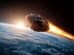 O asteroide 2024 YR4 pode colidir com a Lua em 2032. Impressão artística de um asteroide se aproximando do planeta Terra. (Fonte da imagem: mathiasalvez, Adobe Stock)