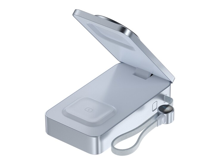 O banco de energia Ugreen, ainda não lançado, tem um design dobrável com um carregador de AirPods oculto e um cabo embutido. (Fonte da imagem: Wireless Power Consortium)