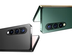 Uma apresentação de como o Galaxy Z Fold 3 poderia parecer, com base em materiais de marketing vazados. (Fonte da imagem: Meeco.kr)