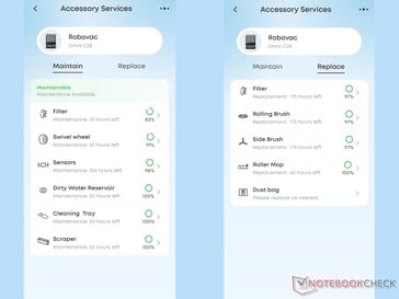 aplicativo eufy que monitora a manutenção e a substituição de acessórios.