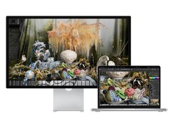 Renderização do Studio Display original sendo usado com um MacBook. (Fonte da imagem: Apple)