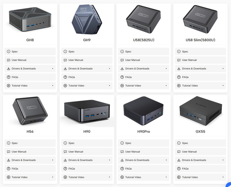 Página de suporte do fabricante (fonte: Alliwava)