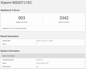 O Mi 10 Ultra tem uma placa-mãe "cas" e é chamado de Xiaomi M2007J1SC. (Fonte da imagem: Geekbench)