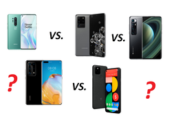 Em teste: Xiaomi Mi 10 Ultra, Huawei P40 Pro Plus, Google Pixel 5, Samsung Galaxy S20 Ultra, OnePlus 8 Pro. Dispositivos de teste fornecidos por Trading Shenzhen, Huawei Alemanha, Samsung Alemanha, Google Alemanha