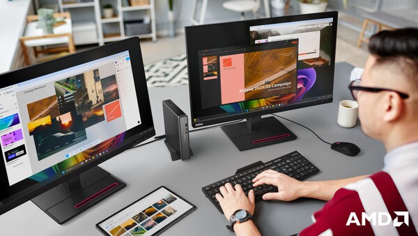 O Lenovo ThinkCentre neo 55q Gen 6 pode ser conectado a até três monitores. (Fonte da imagem: Lenovo)