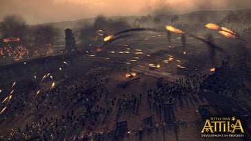Uma imagem que mostra uma batalha e muitos soldados em Total War: Attila.