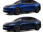 O Model Y na nova cor Marine Blue versus Deep Blue Metallic (topo). (Fonte da imagem: Tesla)