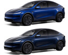 O Model Y na nova cor Marine Blue versus Deep Blue Metallic (topo). (Fonte da imagem: Tesla)