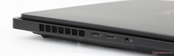 Esquerda: 2x USB-C Thunderbolt 4 com DisplayPort 2.1 + Power Delivery, fone de ouvido de 3,5 mm