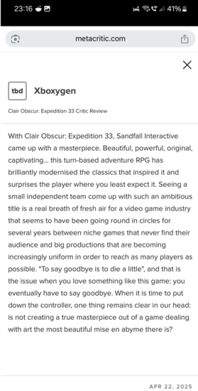 Clair Obscur: Expedition 33 vazou no Metacritic (Fonte da imagem: Clair Obscur: Expedition 33 subreddit)