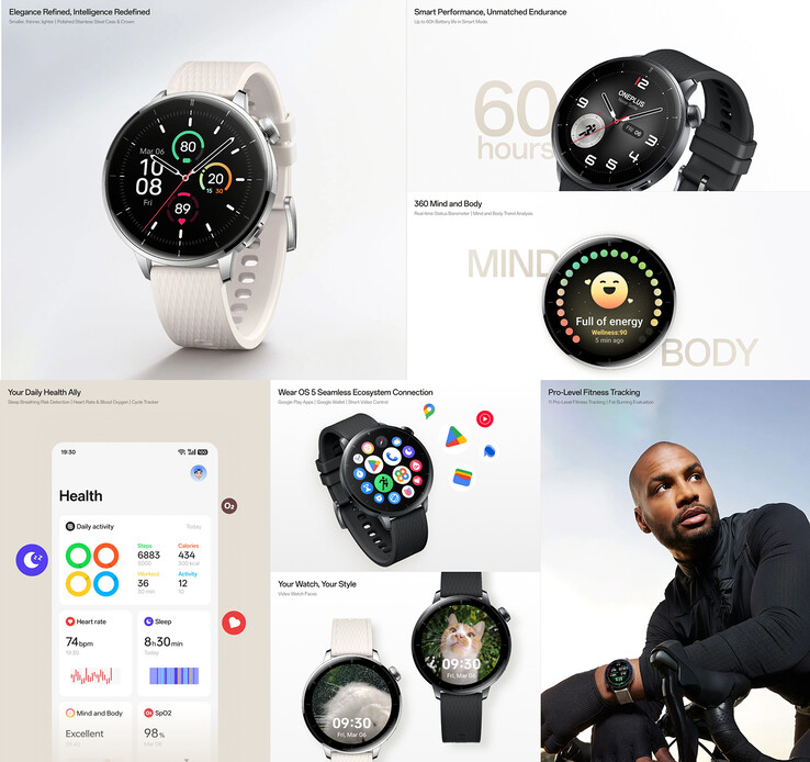 Principais destaques do Watch 3 de 43 mm (Fonte da imagem: OnePlus)