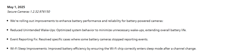 As notas de versão da atualização Philips Hue Secure Cameras 1.2.32.976150. (Fonte da imagem: Philips)
