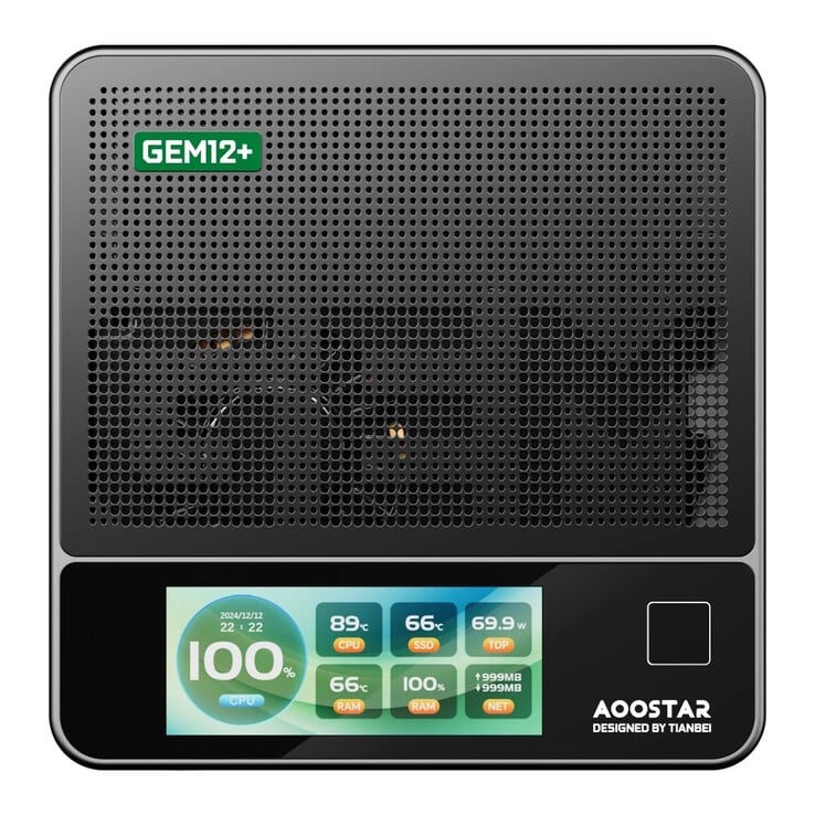 O mini-PC possui uma tela embutida e um sensor de impressão digital (Fonte da imagem: Aoostar)