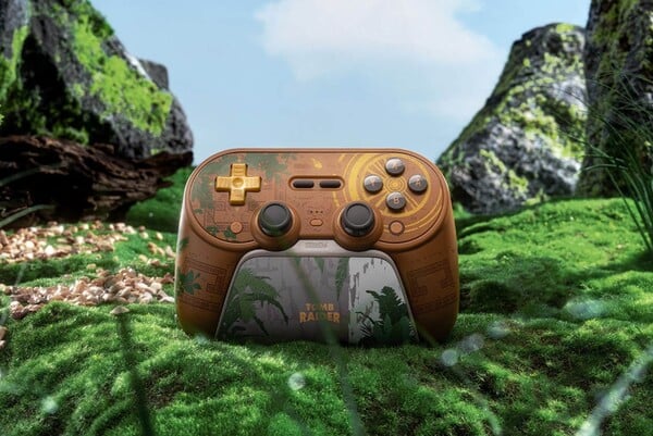 O controle Bluetooth 8BitDo Pro 3, edição do 30º aniversário de Tomb Raider, é o controle mais barato.