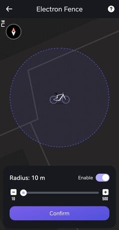 Se a bicicleta sair de uma área predefinida, um alarme será acionado