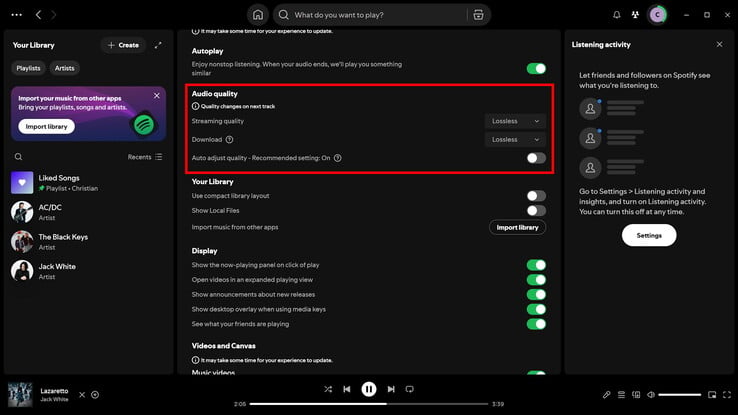 Mude para o formato sem perdas no Spotify