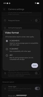 Opções de formato de vídeo