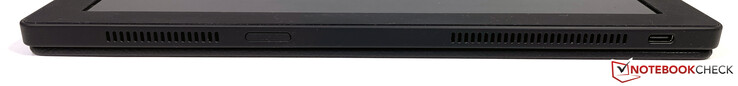 Esquerda: Abertura de ar, slot SIM (opcional), Abertura de ar, USB-C (3.2 Gen. 2, Fornecimento de energia e DisplayPort 1.2)