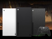 Xbox Series X em branco (esquerda), preto (meio) e o Galaxy Black Special Edition (direita). (Fonte da imagem: Microsoft)