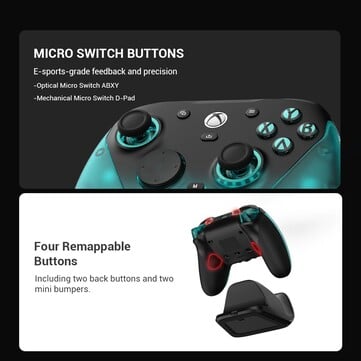 O controle possui quatro botões personalizáveis.