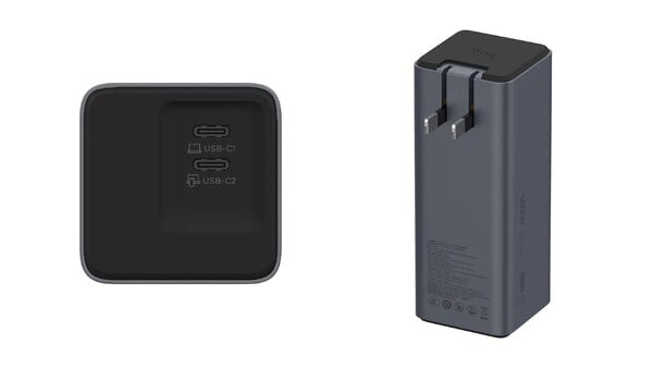 O Lenovo Hybrid 2-in-1 Power Bank 140W (10.2K) funciona também como carregador de parede.