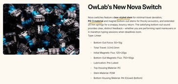 Especificações do switch Nova HE da OwLabs