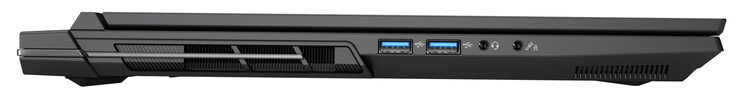 Esquerda: 2x USB 3.2 Gen 2 (USB-A), conector de áudio combinado, áudio 2 em 1 (entrada de microfone ou S/PDIF óptico)