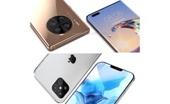 Huawei Mate 40 Pro (superior) &amp; Apple iPhone 12 (inferior). (Fonte da imagem: WindowsUnited.de/PhoneArena - editado)