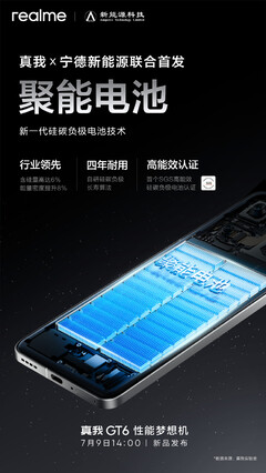 Os últimos teasers do GT6 da Realme destacam o auge da bateria, da tela e da tecnologia de durabilidade. (Fonte: Realme via Weibo)