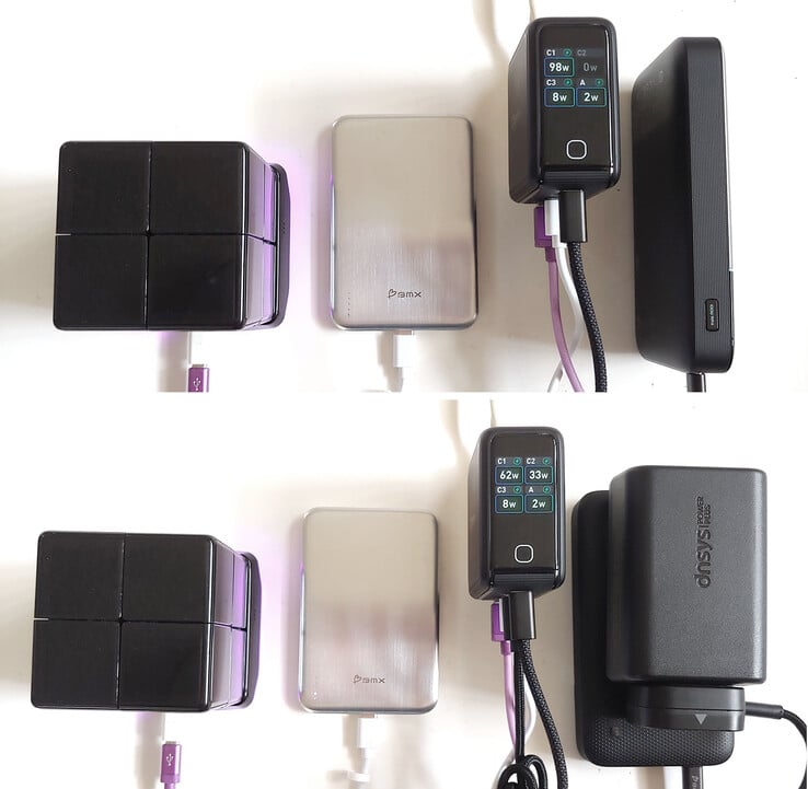 A potência máxima de saída do USB-C1 e do USB-C2 cai quando ambos estão em uso. 