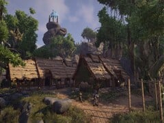 Uma imagem mostrando uma vila em Elex, agora à venda no Steam.