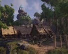 Uma imagem mostrando uma vila em Elex, agora à venda no Steam.
