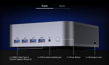 Frente: Conexões externas do Geekom GT1 Mega (Fonte da imagem: Geekom)
